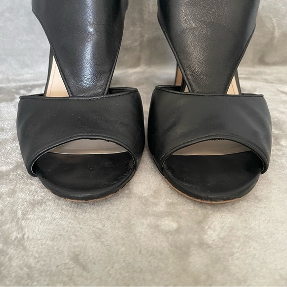 Vince Camuto Seena1 Black Nappa Open Toe Leather Bootie Heels Zip Back Sz 9 - Picture 6 of 10